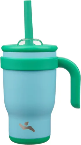 Miniatura 34 de Konokyo Vaso de 14 onzas con asa lateral, botella de agua aislada con popote y tapa 2 en 1, taza de acero inoxidable, taza de café de viaje