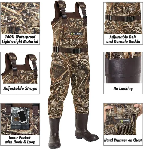 Miniatura 2 de Vadeadores para caza de pato con botas de goma aisladas de 600G, neopreno con camuflaje Realtree MAX-7, vadeadores de pesca hasta el pecho
