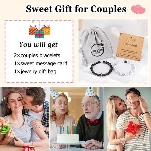 Miniatura 6 de UNGENT THEM Pulseras de anillo a juego para parejas, regalos para novio, marido, prometido, alma gemela, novia, esposa, día de San Valentín