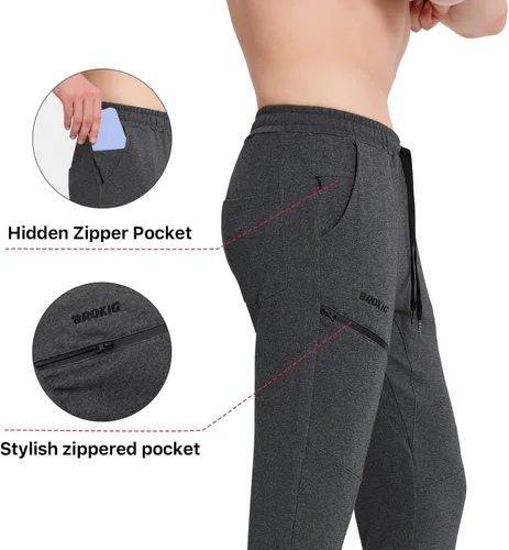 Miniatura 3 de BROKIG Men's Joggers Tapered Athletic Pants Double Zipper Pockets Slim Fit Workout Sweat Pants Casual Gym Running Bottom
