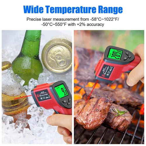 Miniatura 2 de Pistola termómetro digital infrarroja de -58 °F a 1022 ℉ (-58.0 °F a 1,022.0 °F), emisividad ajustable, pistola de temperatura láser para cocinar