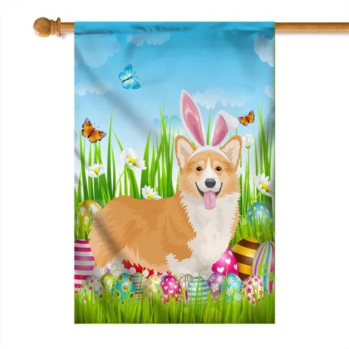 Miniatura 30 de Beagle Happy Easter Day Holiday Flag Funny Dog Wear Bunny Ears Headband Cute for Home Decor (12" x 18") USA Garden Flag Premium Decorative Yard
