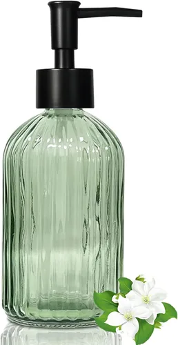 Miniatura 13 de 14Oz Black Pump Glass Soap Dispenser, Brown Stripe Countertop Refillable Liquid Bottle Hand Dish Lotion Dispenser with Plastic Pump, for Kitchen