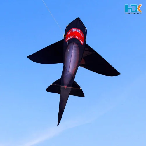 Miniatura 5 de HENGDA KITE para adultos realista tiburón negro cometa de una sola línea volando juguetes al aire libre playa parque jugar