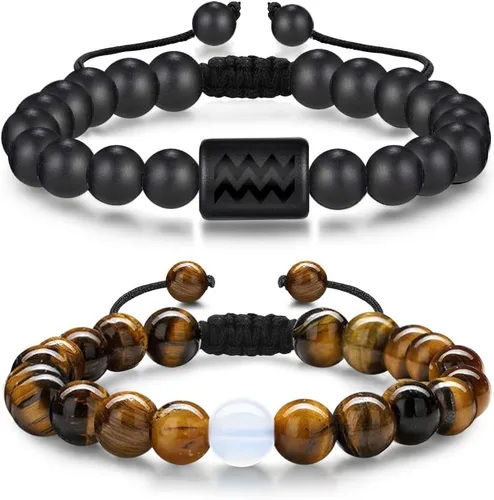 Pulseras del zodiaco para hombres y mujeres, hechas a mano, ojo de tigre natural de 0.315in y piedra de ágata mate para hombre, pulseras de