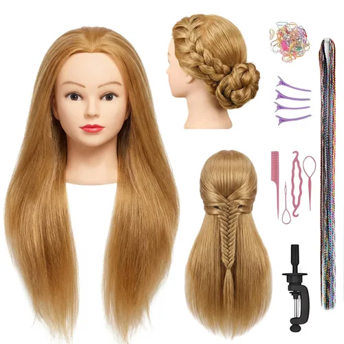 Miniatura 10 de Maniquí de cabello 100% real, de 16 pulgadas, cabeza de entrenamiento, maniquí de cosmetología, para peluquería, práctica, trenzar el cabello