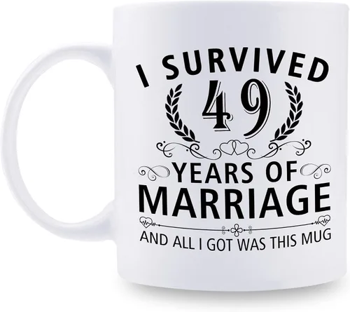 Miniatura 60 de Taza de café de 11 onzas con texto en inglés "I Survived 50 Years of Marriage and All I Got Was This Cup" para el 50 aniversario de boda y para él
