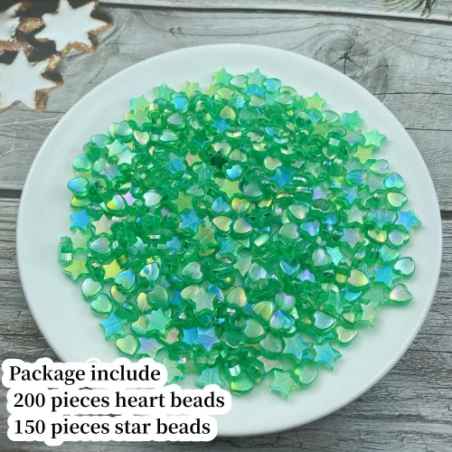 Miniatura 2 de 350 cuentas acrílicas de corazón y estrella, corazones de 0.394 pulgadas, estrellas de 0.394 pulgadas, espaciadores para pulseras, collares, aretes