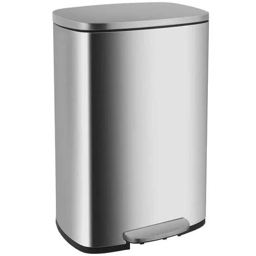 Basurero de acero inoxidable a prueba de huellas dactilares con cubo interno extraíble y tapas con bisagras, con pedal, de 13.2 galones (50 l) para