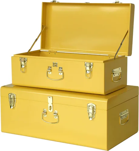 Miniatura 17 de Vixdonos Conjunto de 2 baúles de almacenamiento decorativos de metal – baúl para dormitorio universitario con asa (rosa)
