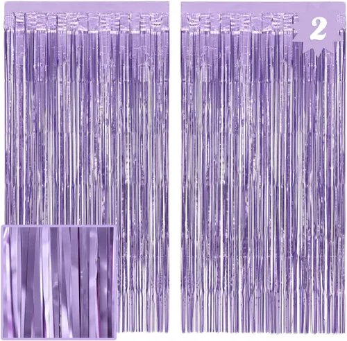 xo, Fetti Cortinas de papel de aluminio con flecos de color morado mate, juego de 2 | Telón de fondo de despedida de soltera, boda, cabina de fotos