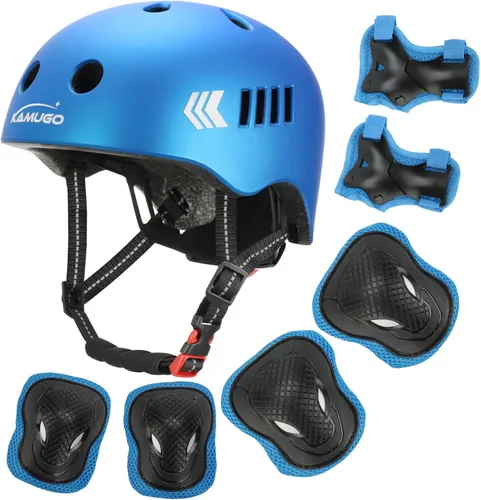 Miniatura 13 de KAMUGO - Juego de cascos de bicicleta para niños, casco ajustable para niños de 2 a 8 años, niños y niñas, con equipo de protección deportiva, Rosa