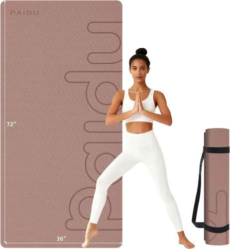 Miniatura 8 de PAIDU Alfombrilla de yoga grande, 72 x 36 x 2/5 pulgadas (0.394 in) gruesa antideslizante, material POE certificado SGS, ideal para gimnasio