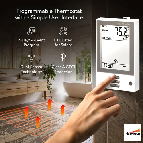 Miniatura 5 de Heatwave Sistema eléctrico de suelo calefactable de 10 pies cuadrados 120 V 1 Amp 120 W Sistema de calefacción eléctrica por suelo radiante