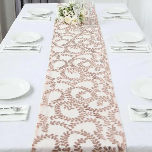 Miniatura 16 de Efavormart - Superposición de mesa de tul bordado de hojas de lentejuelas plateadas de 72 x 72 pulgadas, mantel cuadrado transparente Plateado