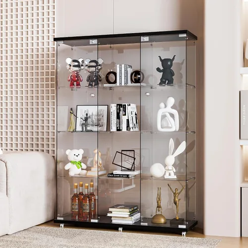 Miniatura 29 de FANYUSHOW Vitrina de cristal con doble puerta y cerradura, estilo de instalación rápida, gabinete Curio de 4 estantes de vidrio templado de 5mm