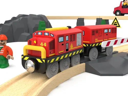 Miniatura 7 de Train Toys - Tren de locomotora a pilas para pista de madera, tren motorizado para niños pequeños con conexión magnética, compatible con Thomas