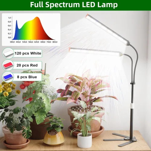 Miniatura 4 de Lámpara para cultivo de plantas con soporte ajustable de 15 a 47 pulgadas, lámpara de cultivo de plantas de tres cabezales con bombillas LED rojas