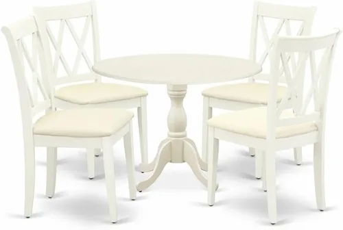 Miniatura 9 de East West Furniture DMCL3-LWH-C - Juego de mesa de cocina de 3 piezas para espacios pequeños contiene una mesa de comedor redonda con gotas y 2