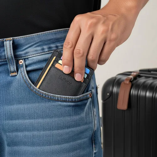 Miniatura 7 de Buffway - Billetera delgada minimalista de cuero con protección RFID para hombre y mujer, Lichee Negro