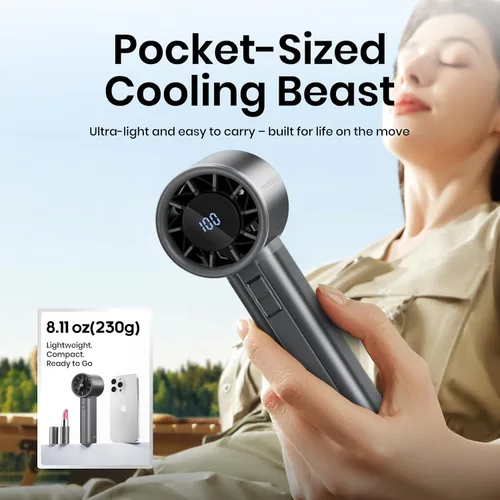 Miniatura 3 de Ventilador turbo portátil de mano, mini ventilador personal ajustable, funciona con batería recargable USB-C, pantalla digital, ultra silencioso