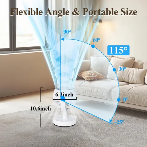 Miniatura 2 de Ventilador de circulación de aire portátil recargable, temporizador, oscilante, potente y silencioso, 5 velocidades, ventiladores de escritorio