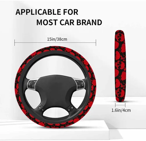 Miniatura 2 de Funda para Volante de Coche de Cráneo Humano Cráneo Sonriente Siniestro en Estilo Retro con Texto Manuscrito Funda para Volante de Coche Decoración