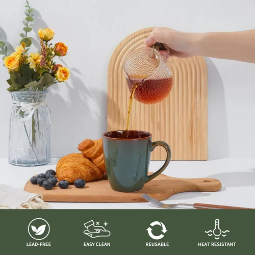 Miniatura 7 de Taza de café Pokini 14 oz, juego de 4 tazas de café de cerámica, taza con esmalte reactivo para café con leche/té/capuchino, juego de tazas grandes