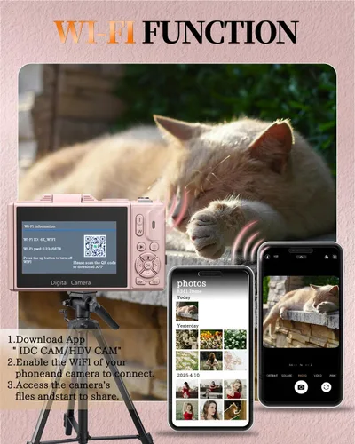Miniatura 4 de Cámara digital 4K para fotografía y vlogging, cámara de YouTube con pantalla abatible de 180° de 3 pulgadas, enfoque automático, WiFi, zoom 18X