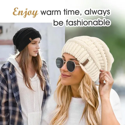 Miniatura 35 de FURTALK Gorros de invierno para mujer, con forro polar, gorro de punto holgado y cálido, gorro de esquí