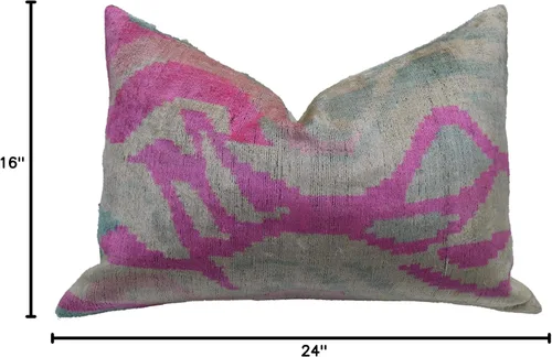 Miniatura 10 de Canvello Almohada de terciopelo hecha a mano, 16 x 24 pulgadas, patrón abstracto rosa y verde azulado con inserto de plumas de plumón, cojín