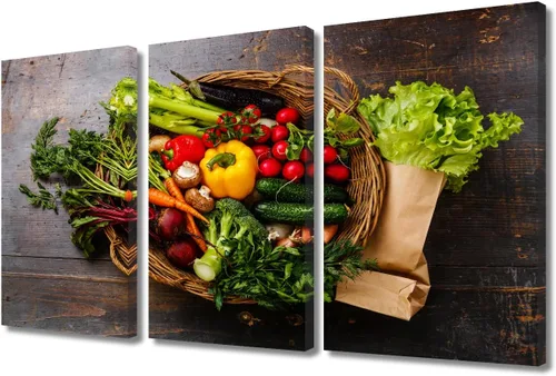 Miniatura 35 de Arte de pared con frutas y verduras, surtido de frutas y verduras frescas, lienzo, pósteres de pintura de frutas y verduras, decoración de pared, 3