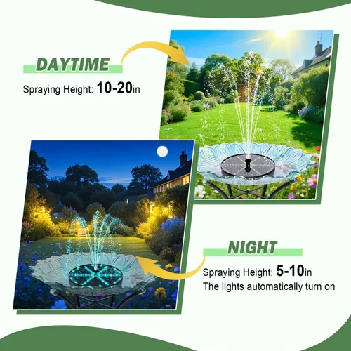 Miniatura 3 de Yzert Fuente solar mejorada para pájaros con 60 luces LED, bomba de fuente de agua con batería de 4000 mAh, 7 boquillas, 4 fijadores, para jardín