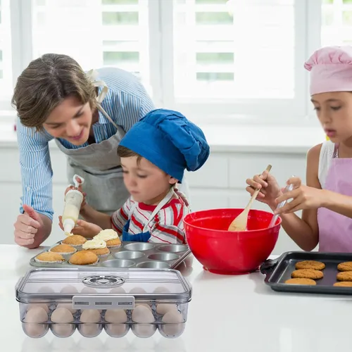 Miniatura 7 de BSTKEY Soporte para huevos para refrigerador, contenedor de huevos con escala de tiempo, soporte para huevos con tapa para almacenamiento de cocina