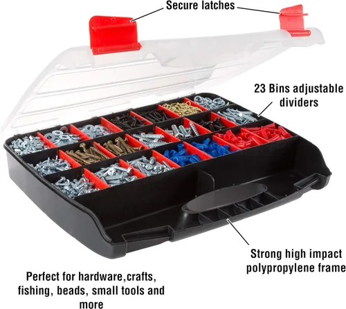 Miniatura 3 de Caja organizadora de herramientas con divisores - Organizador portátil de 23 compartimentos para piezas pequeñas Caja de herramientas portátil