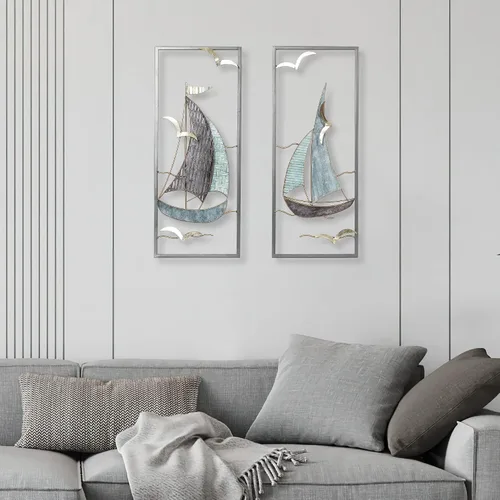 Miniatura 4 de DECO DE VILLE Diseño moderno contemporáneo estilo náutico barco tema metal pared escultura marina decoración, velero-G