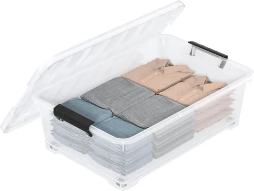 Miniatura 6 de 4 paquetes de contenedores de plástico transparente de 20 L para debajo de la cama con tapas y ruedas, bolsas de almacenamiento de plástico