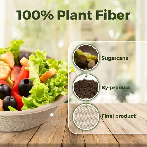 Miniatura 6 de [500 SET]Harvest Pack 32 oz Round Compostable Bowls with Flat Lids, Heavy-Duty Eco-Friendly Disposable Bagasse Paper Bowl for Meal Prep, Made of