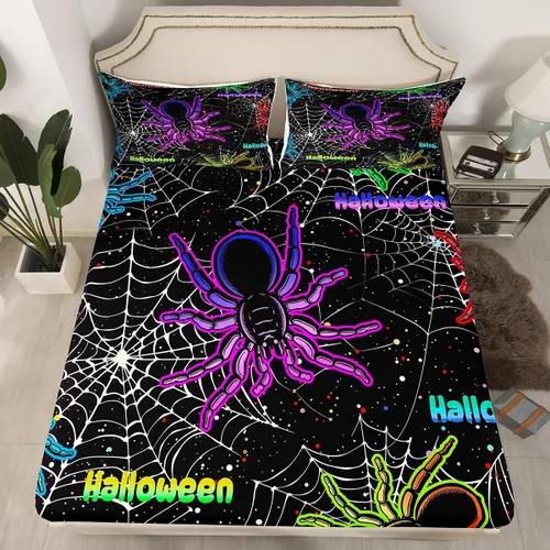 Miniatura 50 de Erosebridal Divertida sábana bajera ajustable de Halloween para niños, lindo juego de ropa de cama de calabaza fantasma, decoración de Halloween