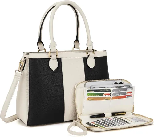 Miniatura 19 de Juego de bolsos y billeteras para mujer, bolso cruzado con asa superior, bolso de mano, cartera de hombro de cuero sintético A7-2pcs/Set Beige