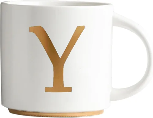 Miniatura 11 de COLLECTIVE HOME - Tazas de cerámica con monograma, tazas de café con inicial dorada de 15 onzas, elegantes tazas de té del alfabeto, elegante taza p