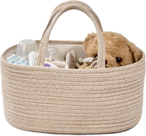 Miniatura 17 de Organizador de pañales, cesta de regalo vacía para artículos esenciales para recién nacidos, cesta de almacenamiento de bebé, elegante bolsa