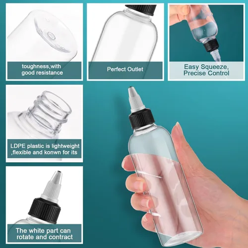 Miniatura 3 de Tanlade Paquete de 50 botellas redondas de plástico de 3.4 onzas con tapas, dispensador de aceite para campamento, botellas de pintura con tapas