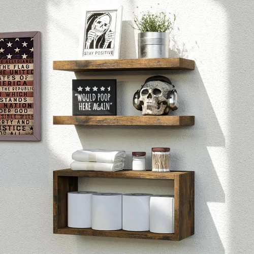 Miniatura 13 de RICHER HOUSE Estantes flotantes para baño, estantes flotantes negros para pared, estantes de baño sobre el inodoro, estantes colgantes montados