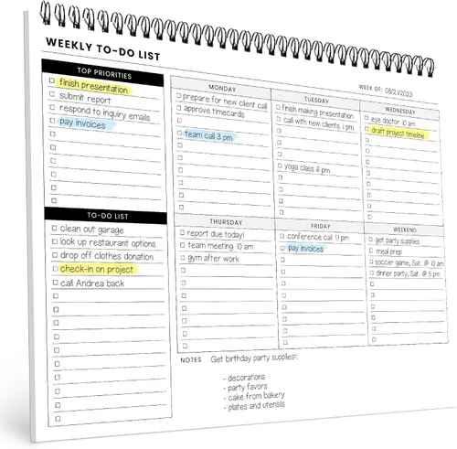 Miniatura 11 de Bloc de notas de lista de tareas pendientes, paquete de 3: tiene múltiples secciones funcionales, 6.5 x 9.8 pulgadas, 60 hojas, cuaderno