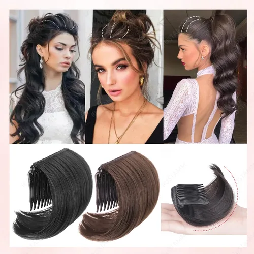 Miniatura 3 de 2 piezas de moño para el cabello, clip invisible para el cabello falso, peine esponjoso, extensiones de cabello, herramienta de inserción de peinado