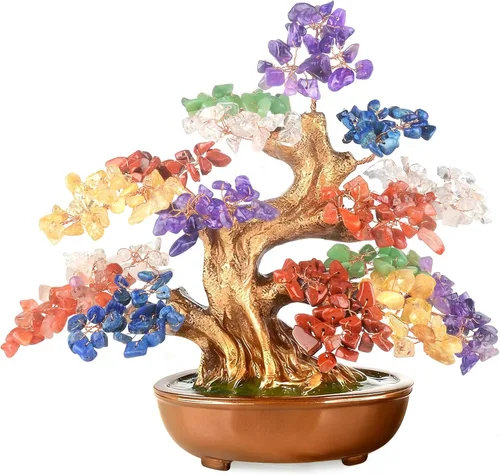 Miniatura 10 de Árbol de la vida de cristal de amatista, árbol bonsái hecho a mano con piedras naturales (360 cuentas grandes), curación de chakras para energía
