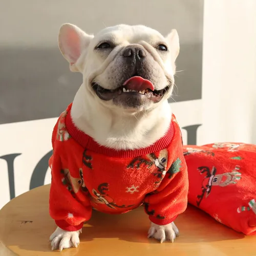 Miniatura 4 de Ropa para perros, pijamas de Navidad para perros, ropa de bulldog francés, abrigos cálidos con patrón de ciervos para cachorros, perros pequeños