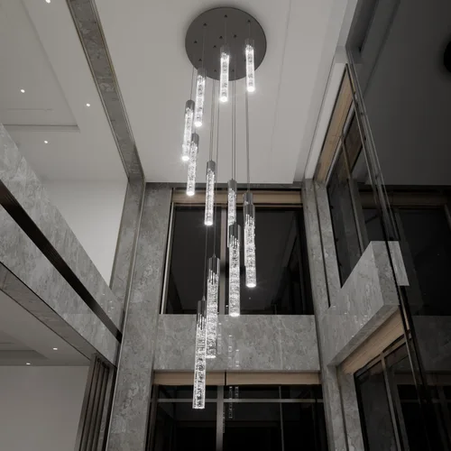 Miniatura 4 de Flashing God Candelabro LED moderno, 10 luces negras regulables, lámpara colgante con control remoto de techo alto para escalera, sala de estar