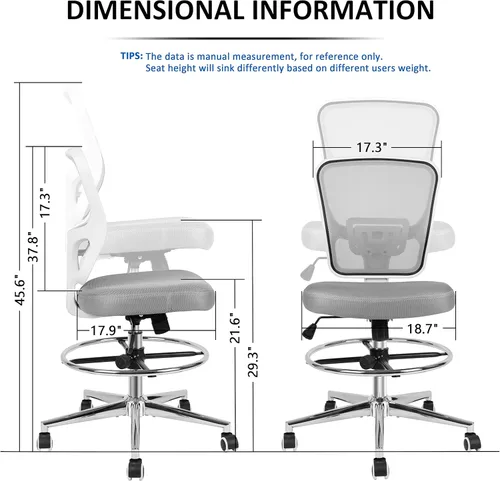 Miniatura 3 de Silla de dibujo, silla de oficina alta para escritorio de pie, taburete de dibujo con soporte lumbar, altura ajustable y anillo para el pie